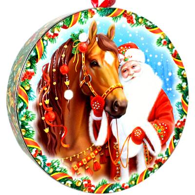 Детский новогодний подарок в жестяной упаковке весом 830 грамм